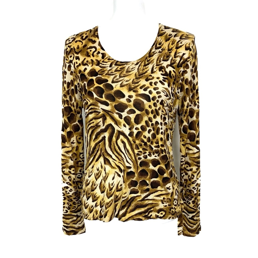 August Silk Women L 100% Silk Sweater Animal Print Pullover Lightweight Knit